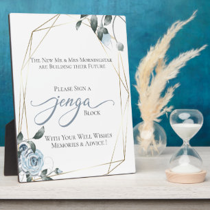 Wedding Gästebuch Jenga Piece Dusty Blue Floral Fotoplatte