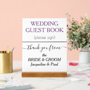Wedding Gästebuch NAMES White Dusty Violet Acrylschild