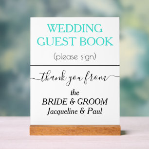 Wedding Gästebuch NAMES White Türkise Acrylschild