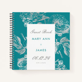 Wedding Gästebuch Simple Floral Silver Aquamarin Notizbuch