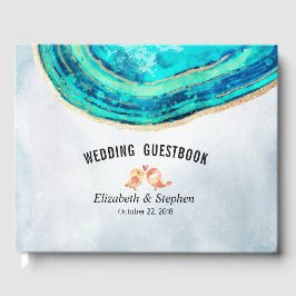 Wedding Gästebuch Watercolor Aquamarin Gold Agate