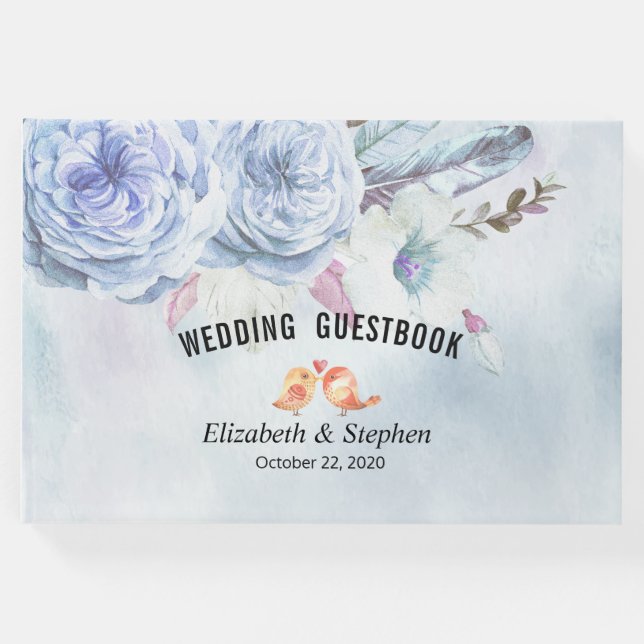 Wedding Gästebuch Watercolor Boho Floral Feathers (Vorderseite)