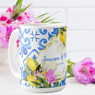 Wedding Geschenk Blue Fliesen Zitrone Bougainville Kaffeetasse