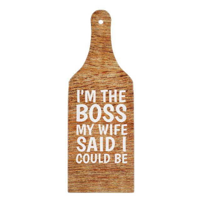WEDDING GIFT CUTTING BOARD PADDLE, ICH BIN DER BOS SCHNEIDEBRETT (Vorderseite)