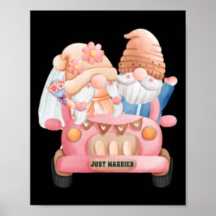 Wedding Gnome Just Married Newlywed Bride Groom Co Poster