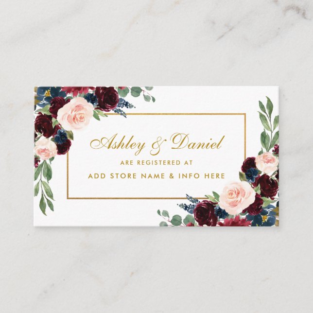 Wedding Gold Burgundy Blue Registry Insert Card B (Vorderseite)