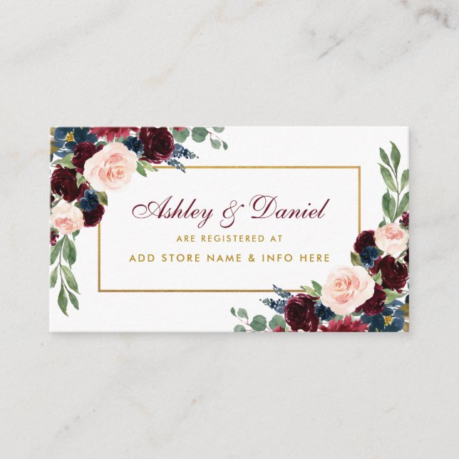 Wedding Gold Burgundy Blue Registry Insert Card GB (Vorderseite)