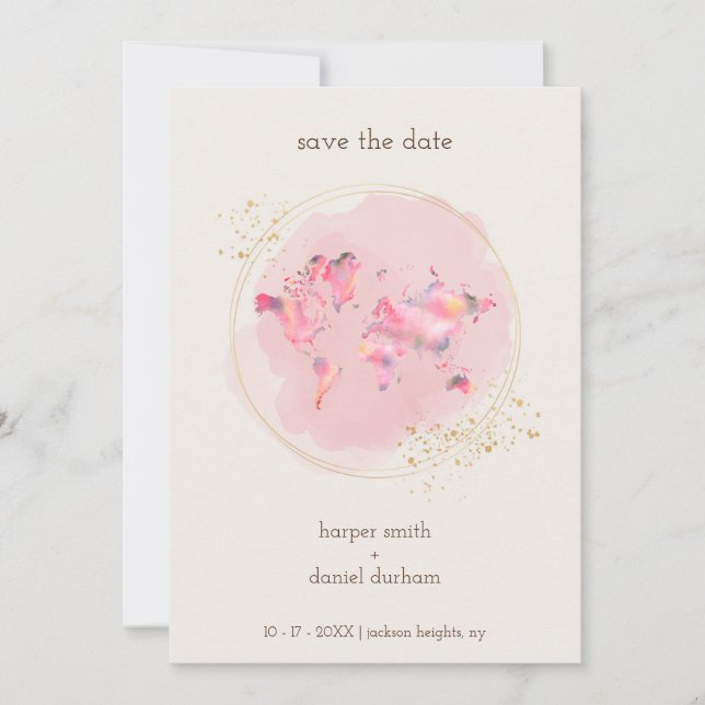 Wedding Gold Effect World Map Save The Date (Vorderseite)