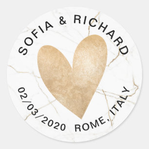 Wedding Gold Foil Herz Personalisiert Runder Aufkleber