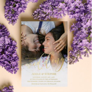 Wedding Gold Script Foto doppelseitig Folieneinladung