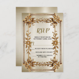 Wedding Gold Verziert Rectangle Dimond Blume Shiny RSVP Karte