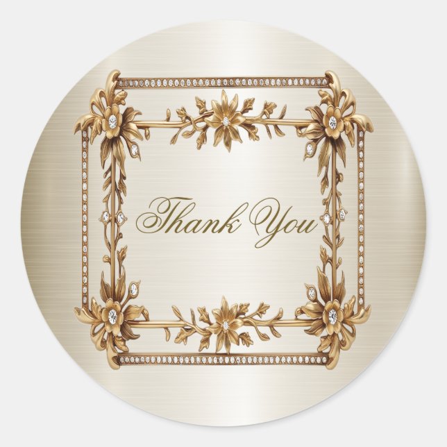 Wedding Gold Verziert Rectangle Dimond Blume Shiny Runder Aufkleber (Vorderseite)