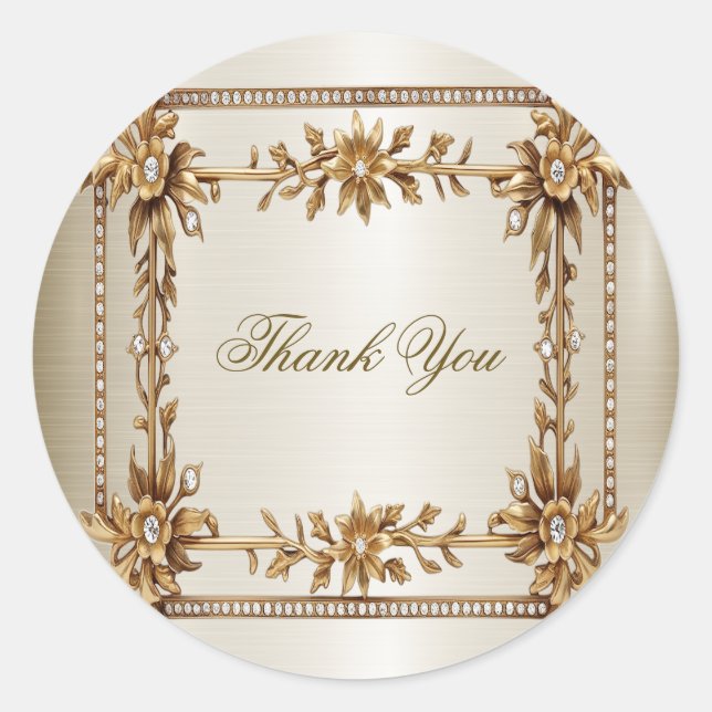 Wedding Gold Verziert Rectangle Dimond Blume Shiny Runder Aufkleber (Vorderseite)