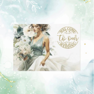 Wedding Gold Welcome Dusty Blue Eucalyptus Green Begleitkarte