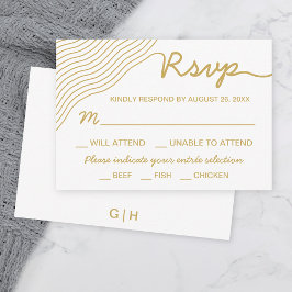 Wedding Gold White Wavy Lines Elegant Minimalistis RSVP Karte