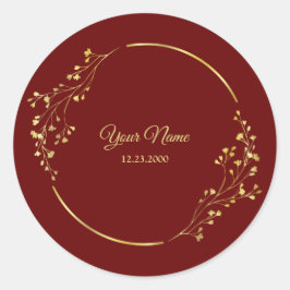 Wedding Golden Floral Geometric Wreath Red Party  Runder Aufkleber