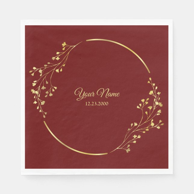 Wedding Golden Floral Geometric Wreath Red Party Serviette (Vorderseite)