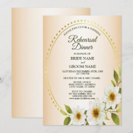 Wedding Golden White Floral Peach Rehearsal Dinner Einladung