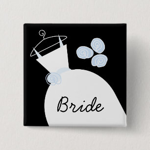 Wedding Gown Blue 'Bride' Black Square Button
