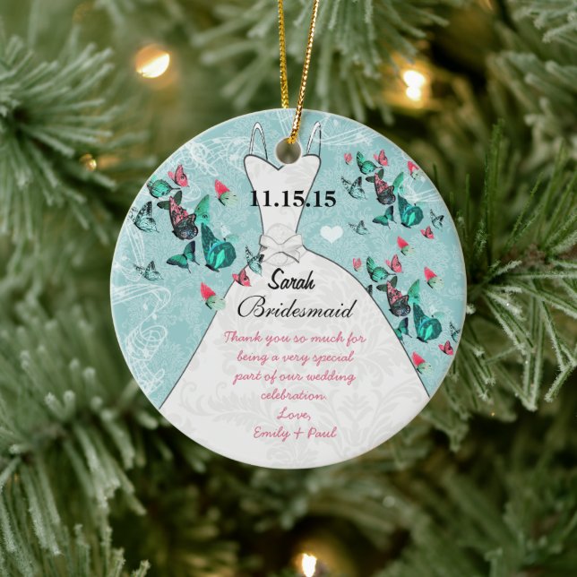 Wedding Gown Bridesmaid Butterfly Farbe wählen Keramik Ornament (Baum)