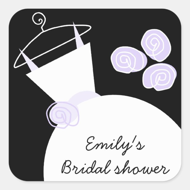 Wedding Gown Lila "Brautparty" Quadrat schwarz Quadratischer Aufkleber (Vorderseite)