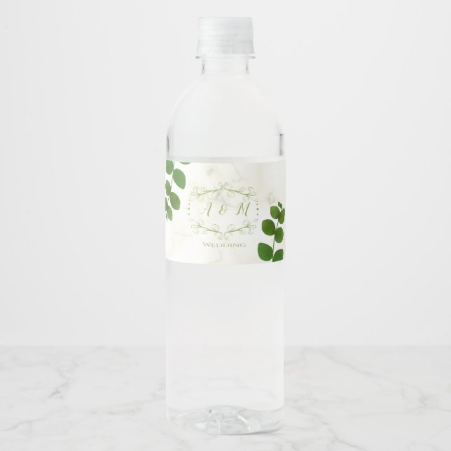 Wedding Green Chic Wasserflaschenetikett (Vorderseite)