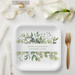 Wedding Greenery Eucalyptus Watercolor Personalize Pappteller