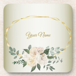 Wedding Greenery Leaves Pink Floral Gold Geometric Getränkeuntersetzer