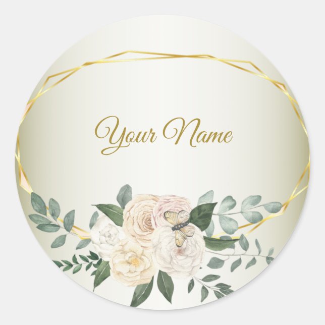 Wedding Greenery Leaves Pink Floral Gold Geometric Runder Aufkleber (Vorderseite)