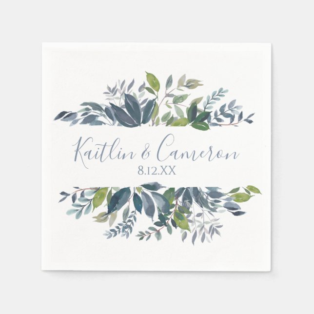 Wedding Greenery Napkins | Typografie (Dusty Blue) Serviette (Vorderseite)