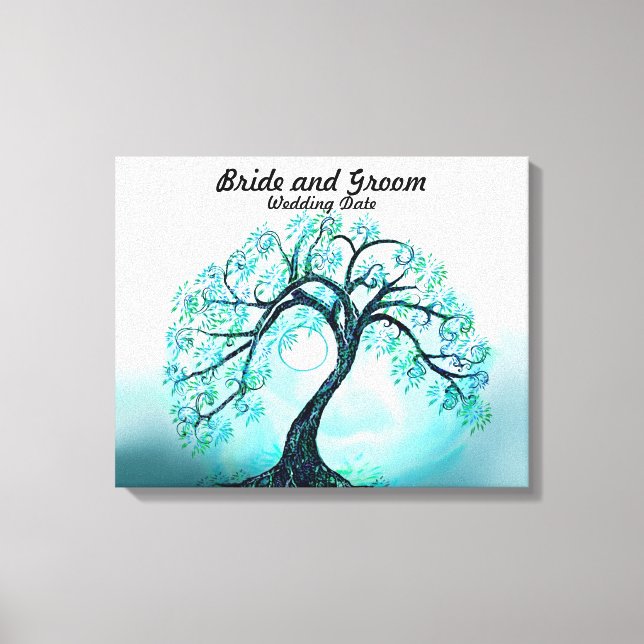 Wedding Guest Book Alternative Blue Tree of Life Leinwanddruck (Vorderseite)