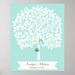 Wedding Guest Book Alternative Tree, blaue Blätter Poster