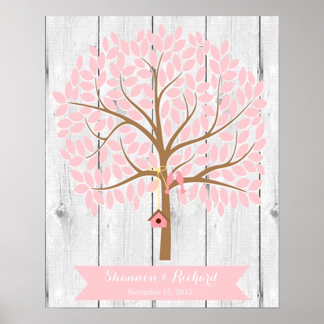 Wedding Guest Book Alternative Tree, rosa Blätter Poster (Vorne)