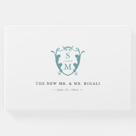 Wedding Guest Book Custom Monogram Crest Turquoise Gästebuch