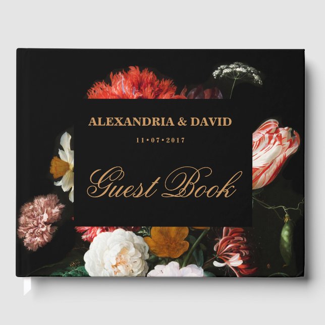 Wedding Guest Book Dark Black Red Floral Gästebuch (Vorderseite)