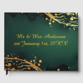 Wedding Guest Book Dark Green and Gold Design Gästebuch