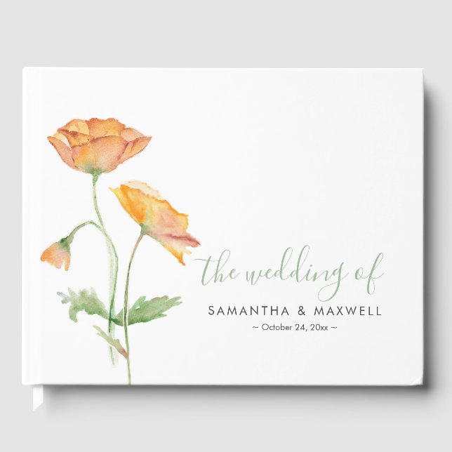 Wedding Guest Book Elegant Floral Watercolor Gästebuch (Vorderseite)