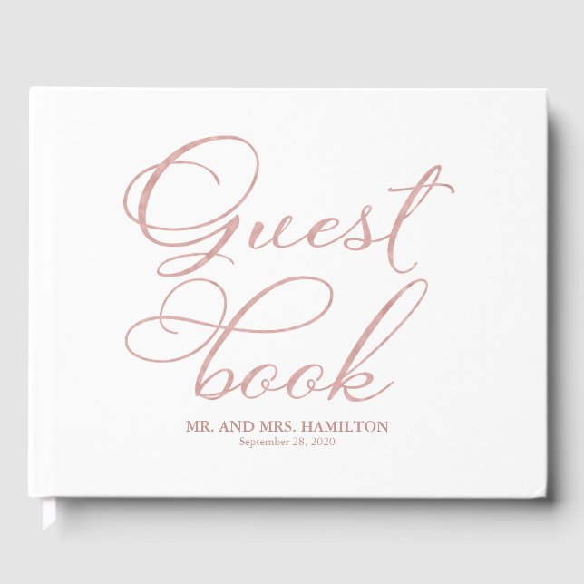 Wedding Guest Book Elegante Rose Gold Calligraphy Gästebuch (Vorderseite)