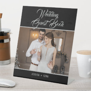 Wedding Guest Book Foto Elegantes Silver Script Sockelschild