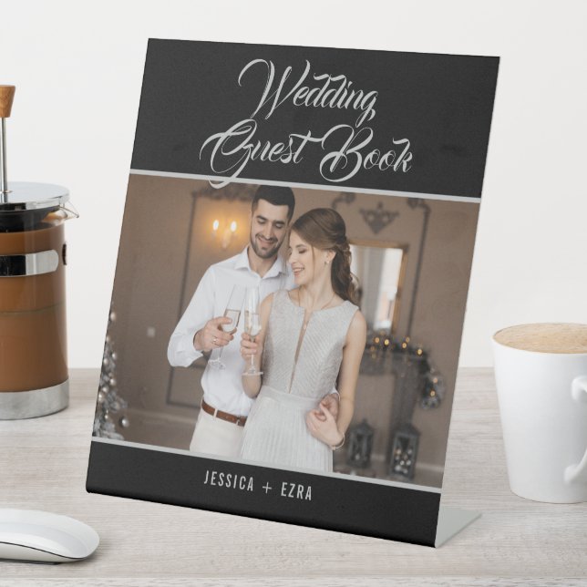 Wedding Guest Book Foto Elegantes Silver Script Sockelschild (In Situ)