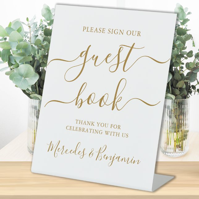 Wedding Guest Book Gold Elegante Kalligraphie Sockelschild (Von Creator hochgeladen)