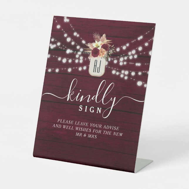 Wedding Guest Book Kindly Sign Sockelschild (Vorderseite)