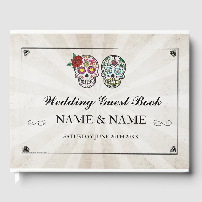 Wedding Guest Book Lights Sugar Skulls Gästebuch (Vorderseite)