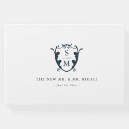 Wedding Guest Book Monogram Crest Navy Blue Gästebuch