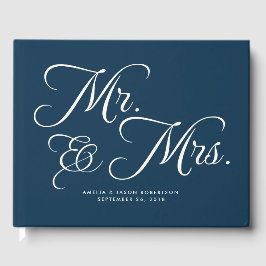 Wedding Guest Book, Mr & Mrs., Marine und weiß Gästebuch