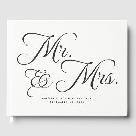 Wedding Guest Book, Mr & Mrs., schwarz und weiß Gästebuch