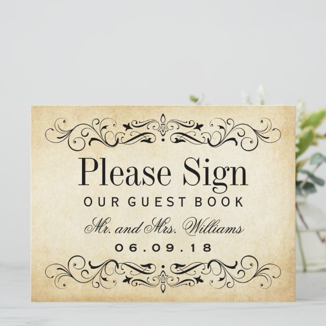 Wedding Guest Book Sign | VINTAG GEBLÜHT (Stehend Vorderseite)