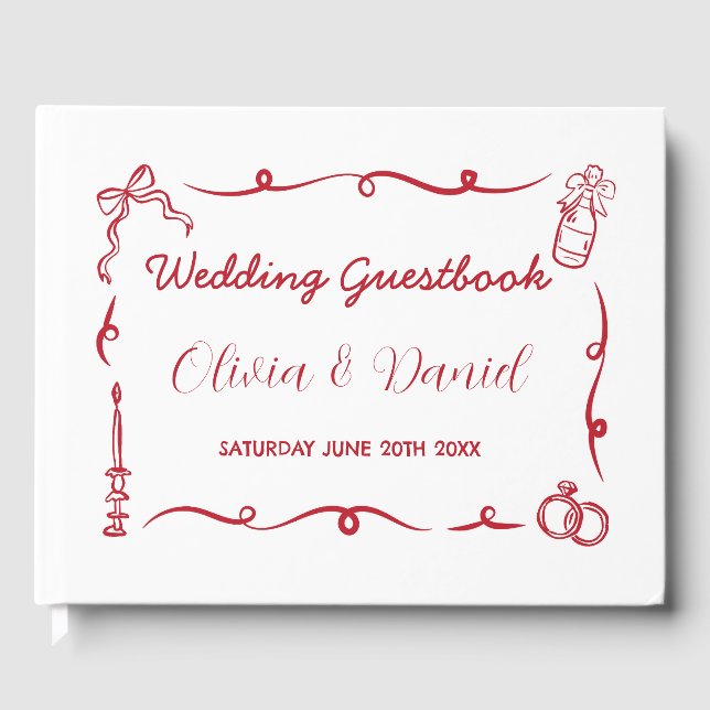 Wedding Guest Book Whimsical Hand Drawn Gästebuch (Vorderseite)