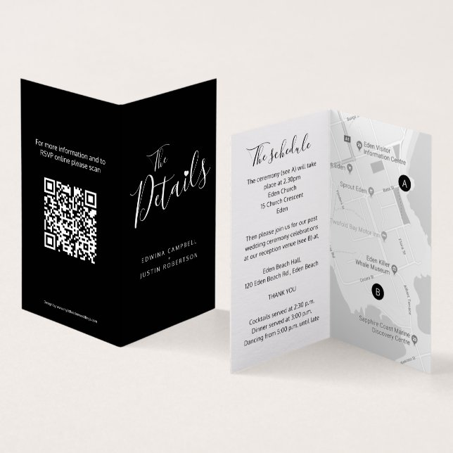 Wedding guest details schedule map QR code black (Innenseite und Außenseite)