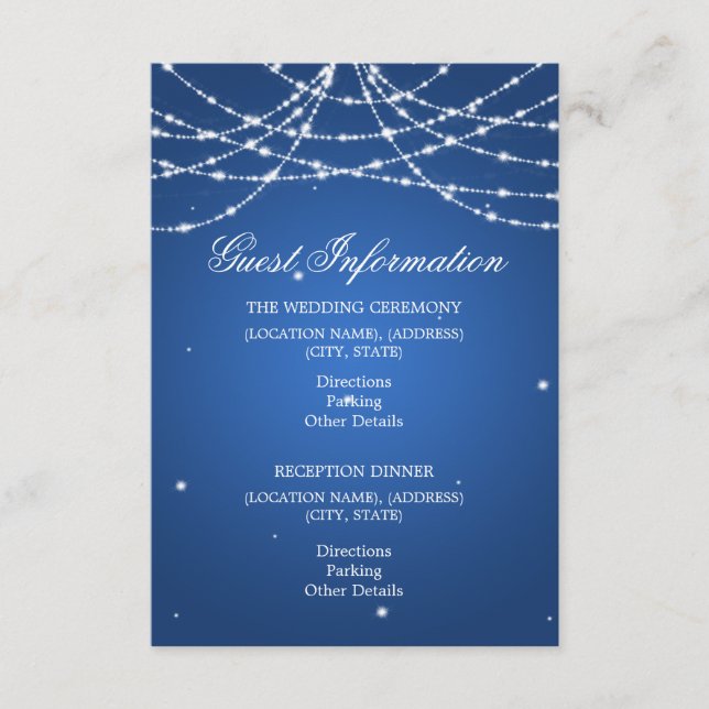 Wedding Guest Information Sparkling String Blue Begleitkarte (Vorderseite)